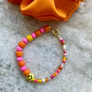 Smiley-Armband in pink und orange